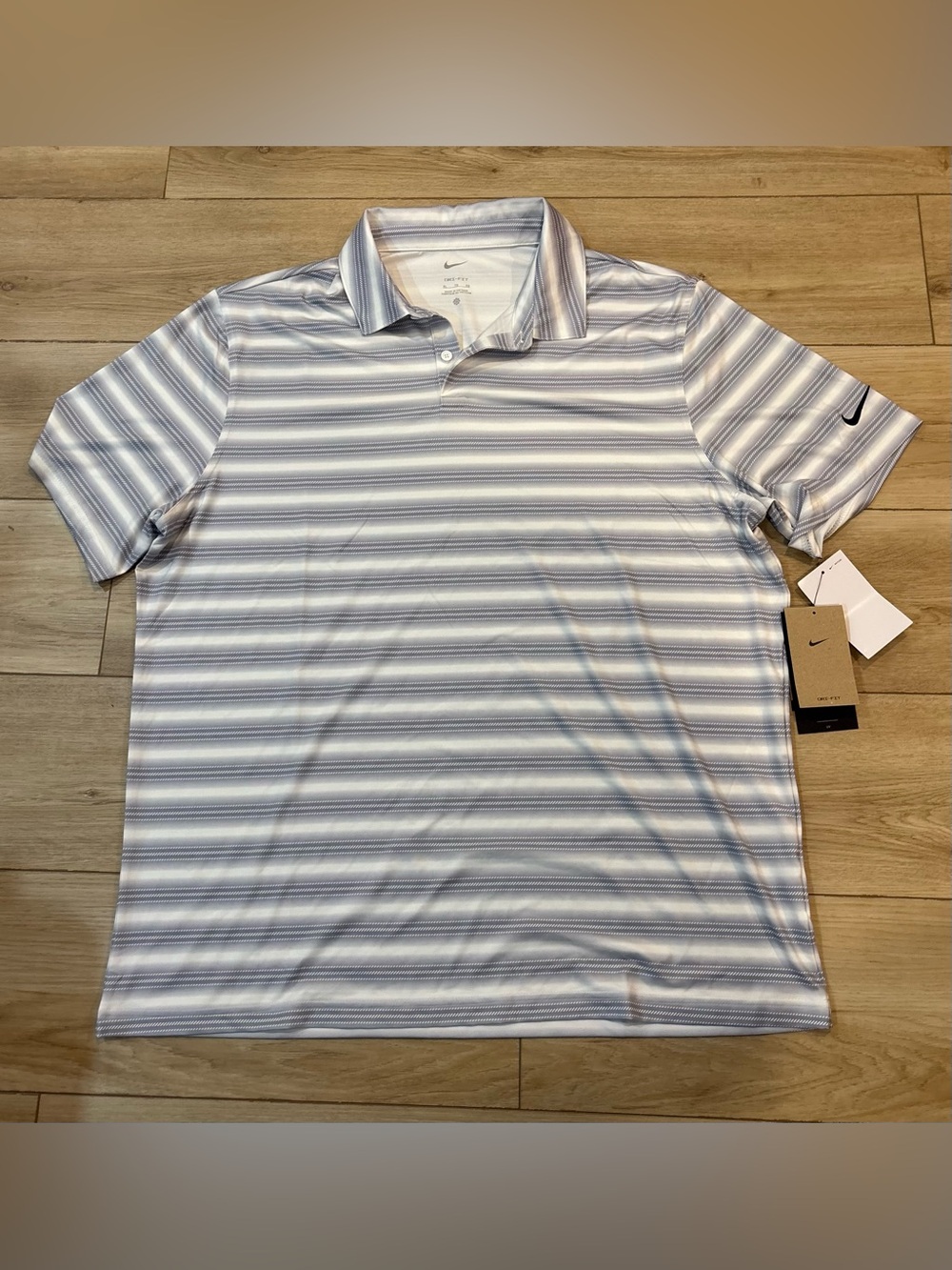 $75 Nike Men's Dri-Fit Velocity Polo Shirt IB0243-100 Grey/White XL Striped